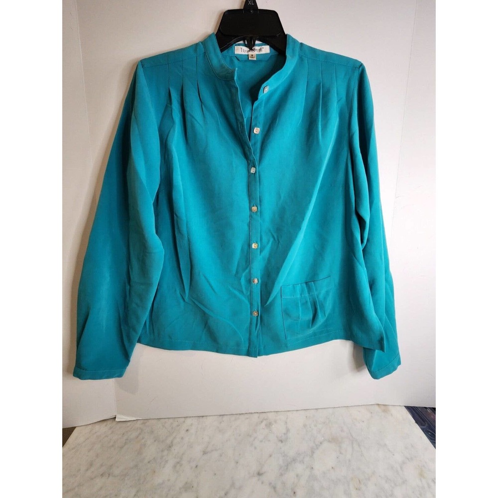 Travel Smith Green Blue Teal Long Sleeve Top Women's Size Small Tunic Jacket